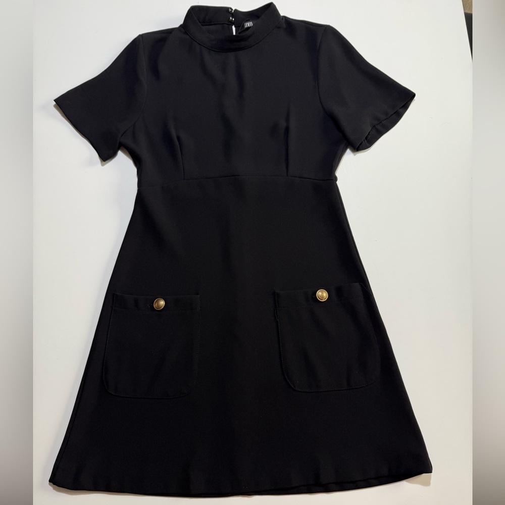 Zara Mini Dress in Black with Gold Accents